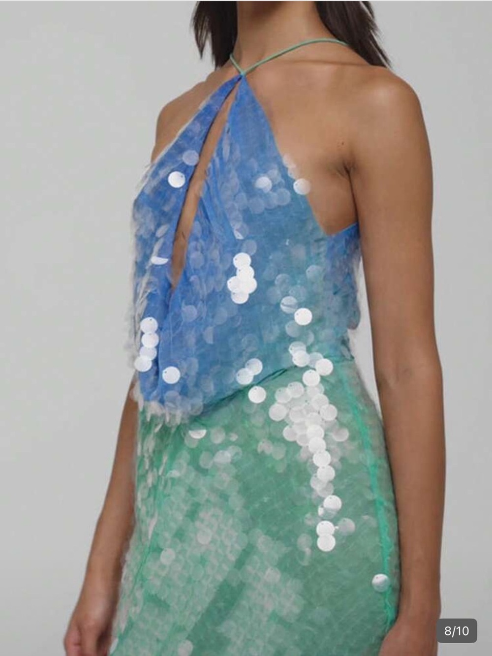 Blue and Green Sequin Halter Dress
